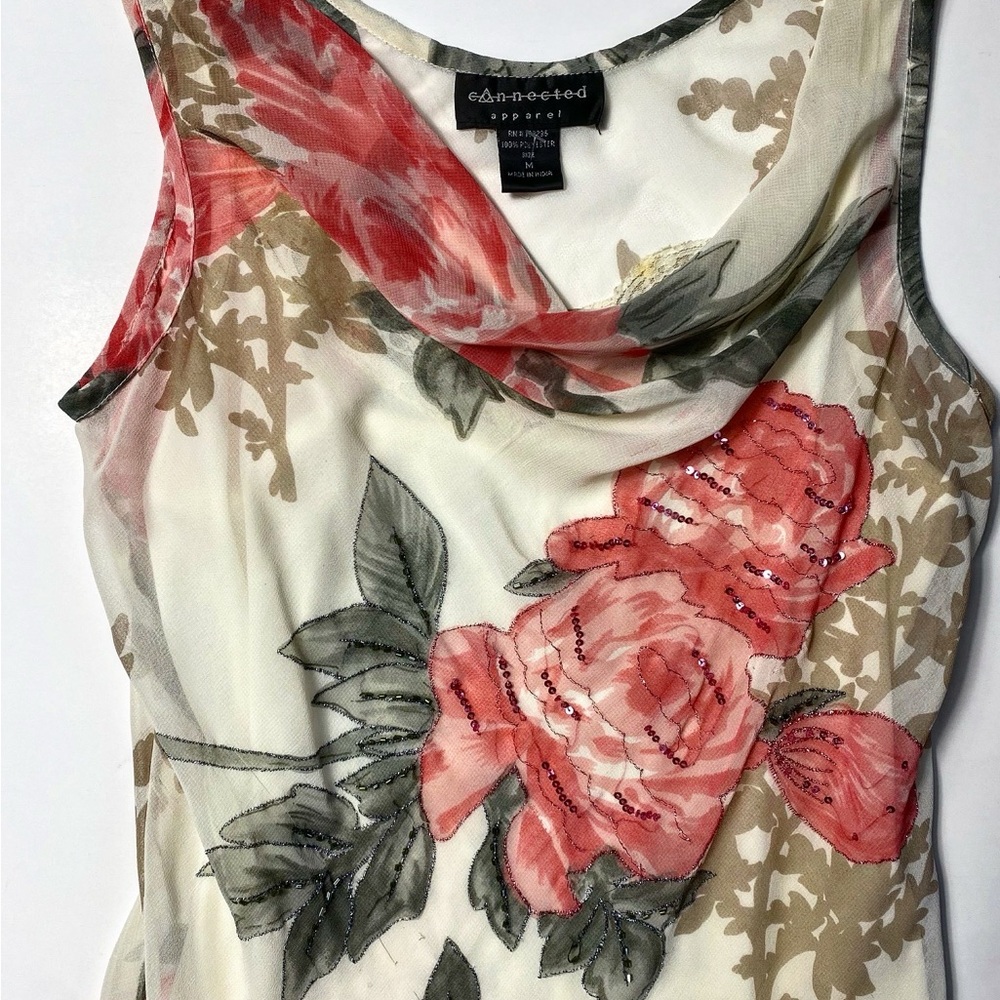 Connected Apparel Floral Cowl Neck Top